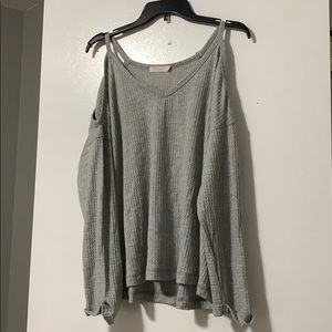 Cold Shoulder Waffle Knit Long Sleeve
